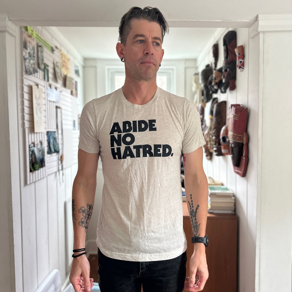 Men's Beige Graphic Tee with Bold Print